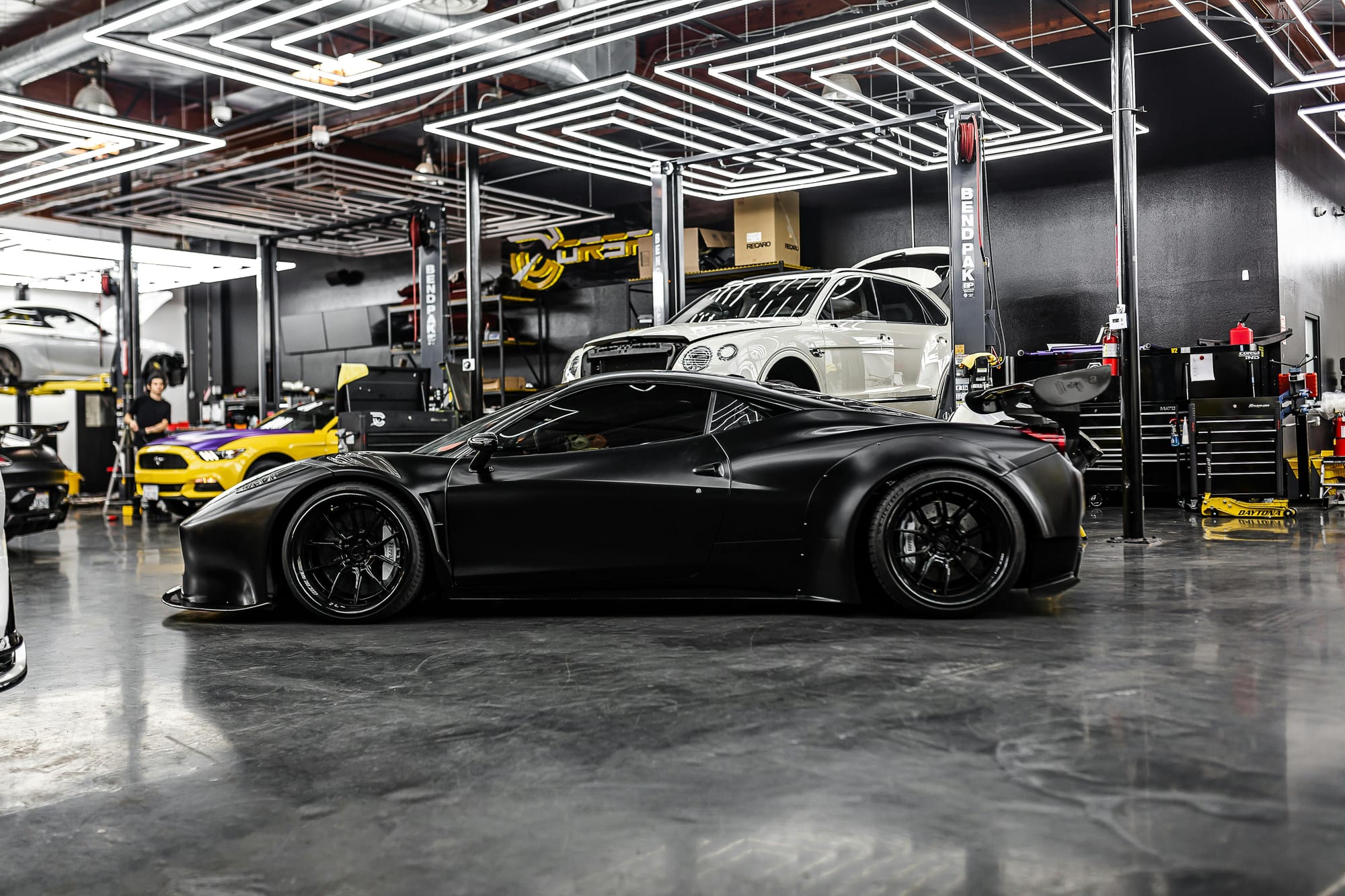 Exotic cars in a high-end shop